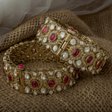 Florence Gold Plated Red Womens Kundan, Polki Pair of Bangles