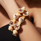 Gold Plated Red Colored Kundan, Polki Womens Pair of Bangles