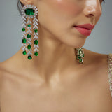 Zia Silver Plated Green Zircon Womens Pair of Danglers Earrings (Freesize)