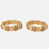 Gold Plated Red Colored Temple Womens Pair of Bangles