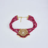Antara Gold Plated Pink Womens Kundan, Polki Choker Necklace Set with Pair of Earrings (Freesize)