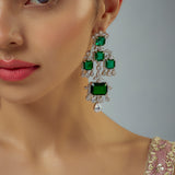 Zia Silver Plated Green Zircon Womens Pair of Danglers Earrings (Freesize)
