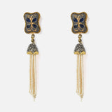 Gold Plated Blue Womens Pair of Tassel Earrings