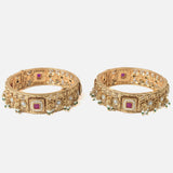 Gold Plated Pink Colored Temple Womens Pair of Bangles
