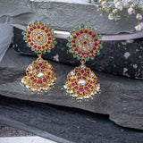 Morpankh Gold Plated Multicolored Womens Kundan, Polki Pair of Dangler Earrings (Freesize)