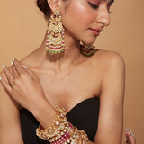 Aatman Gold Plated Pink Womens Kundan, Polki Pair of Earrings
