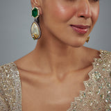 Florence Green & White Kundan, Polki Womens Pair of Danglers Earrings (Freesize)