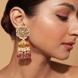 Aatman Gold Plated Pink Womens Kundan, Polki Pair of Earrings