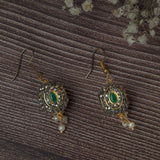 Gold Plated Green Womens Pair of Drop Earrings