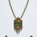 Morpankh Silver Plated Multicolored Womens Kundan, Polki Long Necklace Set with Pair of Earrings (Freesize)