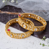 Gold Plated Womens Kundan, Polki Pair of Bangles