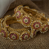 Gold Plated Pink Womens Kundan, Polki Pair of Bangles