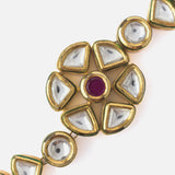 Gold Plated Red Womens Kundan & Polki Bracelet