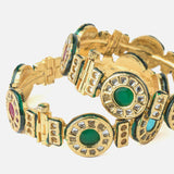 Gold Plated Multi Colored Kundan, Polki Womens Pair of Bangles