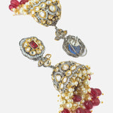Gold Plated Red Womens Pair of Jhumka Earrings
