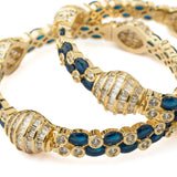 Zia Gold Plated Blue Womens Kundan, Polki Pair of Bangles