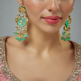 Saadgi Gold Plated Green Kundan, Polki Womens Pair of Danglers Earrings (Freesize)