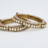Florence Gold Plated Pink Womens Kundan, Polki Pair of Bangles