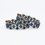 Burgundy Silver Plated Blue Womens Beaded Pair of Bangles