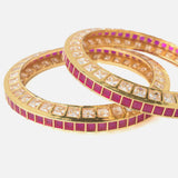 Gold Plated Red Colored Temple Womens Pair of Bangles
