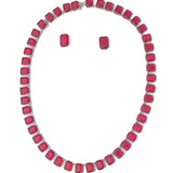 Silver Plated Red Womens Short Necklace Set with Pair of Earrings