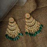 Gold Plated Green Womens Kundan, Polki Pair of Earrings