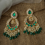 Gold Plated Green Womens Kundan, Polki Pair of Earrings