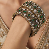 Florence Gold Plated Green Womens Kundan, Polki Pair of Bangles