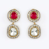 Florance Gold Plated Red Womens Kundan, Polki Pair of Dangler Earrings (Freesize)
