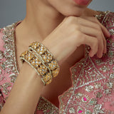 Saadgi Gold Plated Pink Kundan, Polki Womens Pair of Bangles