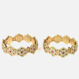Gold Plated Red Colored synthetic Stone Womens Pair of Bangles