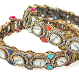 Gold Plated Multicolored Womens Kundan, Polki Pair of Bangles