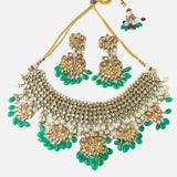 Gold Plated Green Womens Choker Necklace Set with Pair of Earrings