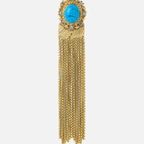 Gold Plated Blue Womens Pair of Tassel Earrings