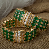 Gold Plated Green Womens Kundan, Polki Pair of Bangles