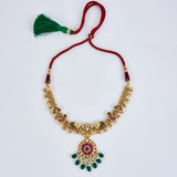 Morpankh Gold Plated Multicolored Womens Kundan, Polki Short Necklace Set with Pair of Earrings (Freesize)