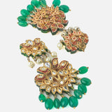 Gold Plated Green Womens Choker Necklace Set with Pair of Earrings