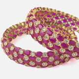 Gold Plated Pink Colored Synthetic Stone Womens Pair of Bangles