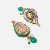 Gold Plated Pink Womens Kundan & Polki Drop Pair of Earrings