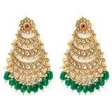 Gold Plated Green Womens Kundan, Polki Pair of Earrings