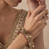 Gold Plated Pink Womens Kundan, Polki Kada