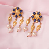 Florence Gold Plated Blue Womens Pair of Dangle Earrings