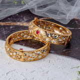 Saadgi Gold Plated Red Womens Kundan, Polki Pair of Bangles