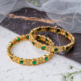Saadgi Gold Plated Green Womens Kundan, Polki Pair of Bangles