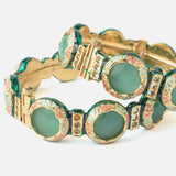Gold Plated Green Colored Kundan, Polki Womens Pair of Bangles
