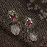 Silver Plated Red Womens Pair of Drop Earrings