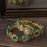 Gold Plated Multi Colored Kundan, Polki Womens Pair of Bangles