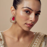 Antara Gold Plated Red Womens Kundan, Polki Pair of Stud Earrings (Freesize)