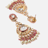 Saadgi Gold Plated Red Womens Pair of Chandbali Earrings