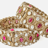 Florence Gold Plated Red Womens Kundan, Polki Pair of Bangles